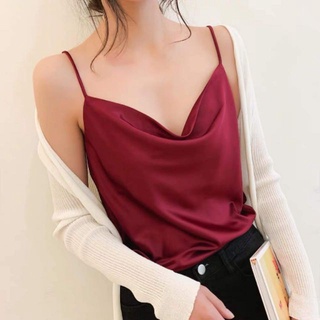 Áo 2 Dây cổ đổ Lụa hàn Dáng basic vintage