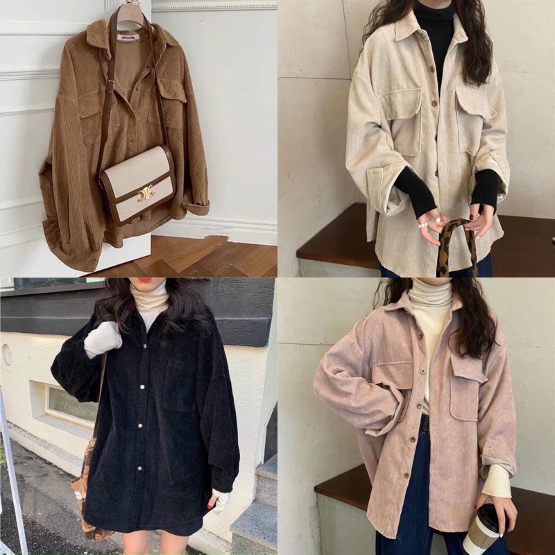 Sơ mi nhung hai tui ngực🌸DAQUY20🌸áo sơ mi nhung khoét đuôi tôm vintage màu cực xinh