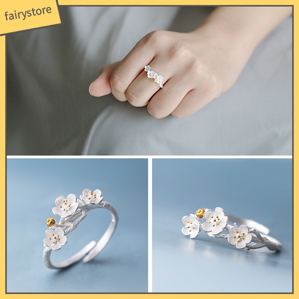 Nhẫn đeo tay kiểu hở thiết kế hoa mận thời trang cho nữ