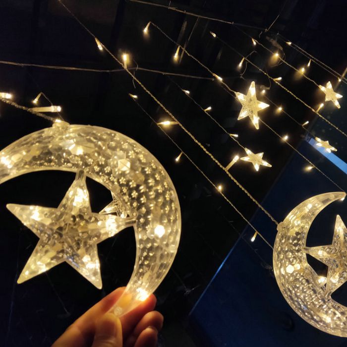Đèn Rèm Led Trăng Sao, Đèn Trang Trí Trong Nhà Ngoài Trời Nhấp Nháy