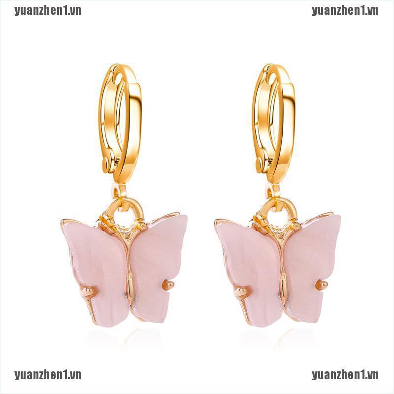 【YUANZHEN1】Colorful Acrylic Butterfly Stud Earrings Women Statement Jewelry Gi