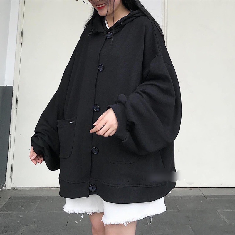Áo khoác nỉ 355 LylyshopUnisex, kiểu áo nỉ hoodie có mũ nam nữ cài cúc oversize form rộng tay phồng có túi chất nỉ bông | BigBuy360 - bigbuy360.vn