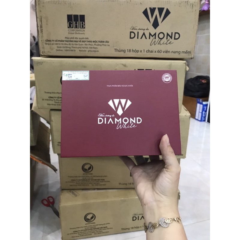 Combo 3 hop Diamond white viên uống trắng da Ngọc trinh ( tem cào chính hãng cty 100%)tặng kèm 2 chai collagen | BigBuy360 - bigbuy360.vn
