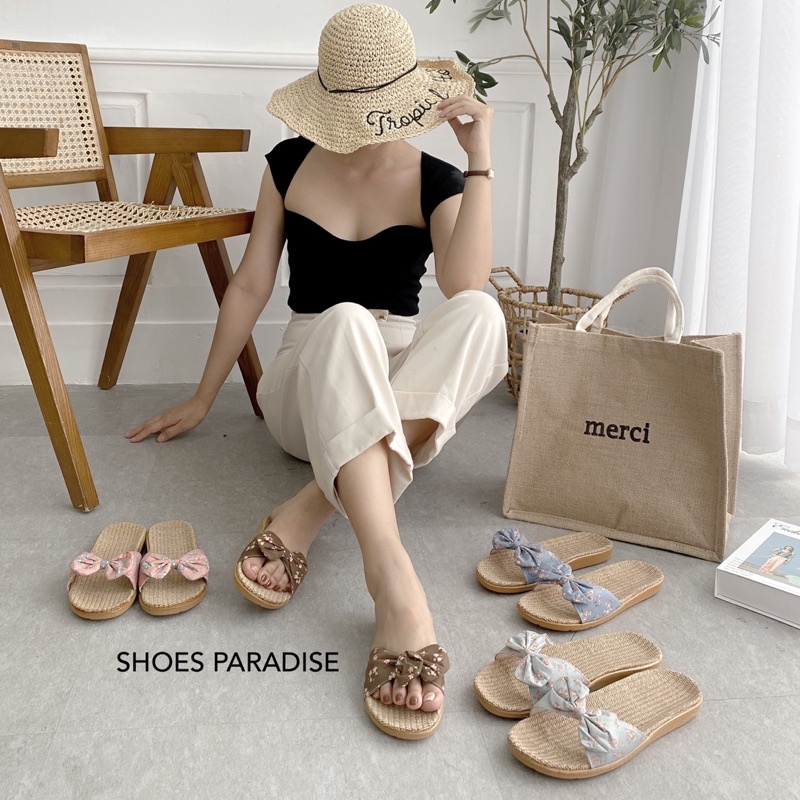 Dép Cói Nơ Bông Nhỏ Nhẹ và Êm Dễ Mang,Tiện Lợi đi Du Lich,Văn Phòng...