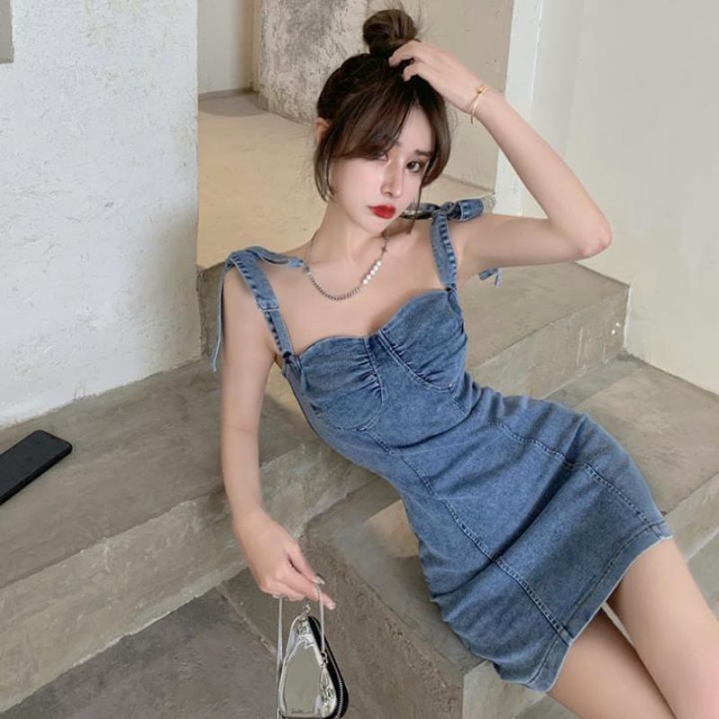 Váy 2 dây jeans ôm body cho nữ