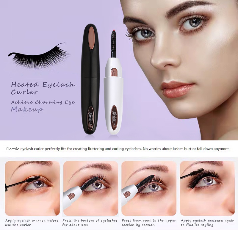 Máy Uốn Lông Mi Bằng Điện Màu Trắng Đen Có Thể Sạc Lại Bằng Cổng USB