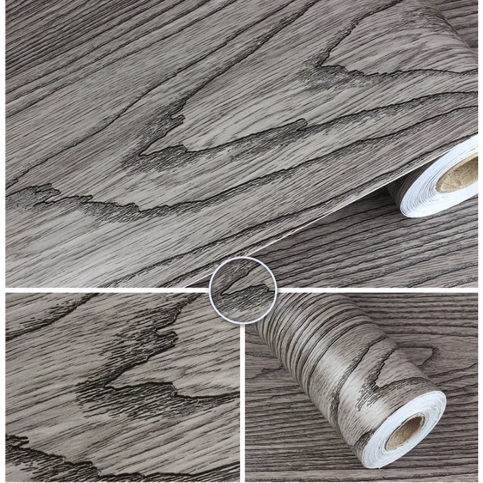 Decal giấy dán tường VÁN MỎNG XÁM NÂU khổ 60cm keo sẵn
