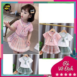 Set đồ học sinh bé gái🎁[𝐌𝐔𝐀 𝟐 𝐓𝐀̣̆𝐍𝐆 𝟏]🎁10-22kg Họa tiết váy kẻ caro quần kèm chip nhấn áo bằng cà vạt- SHOP BỐN MÙA