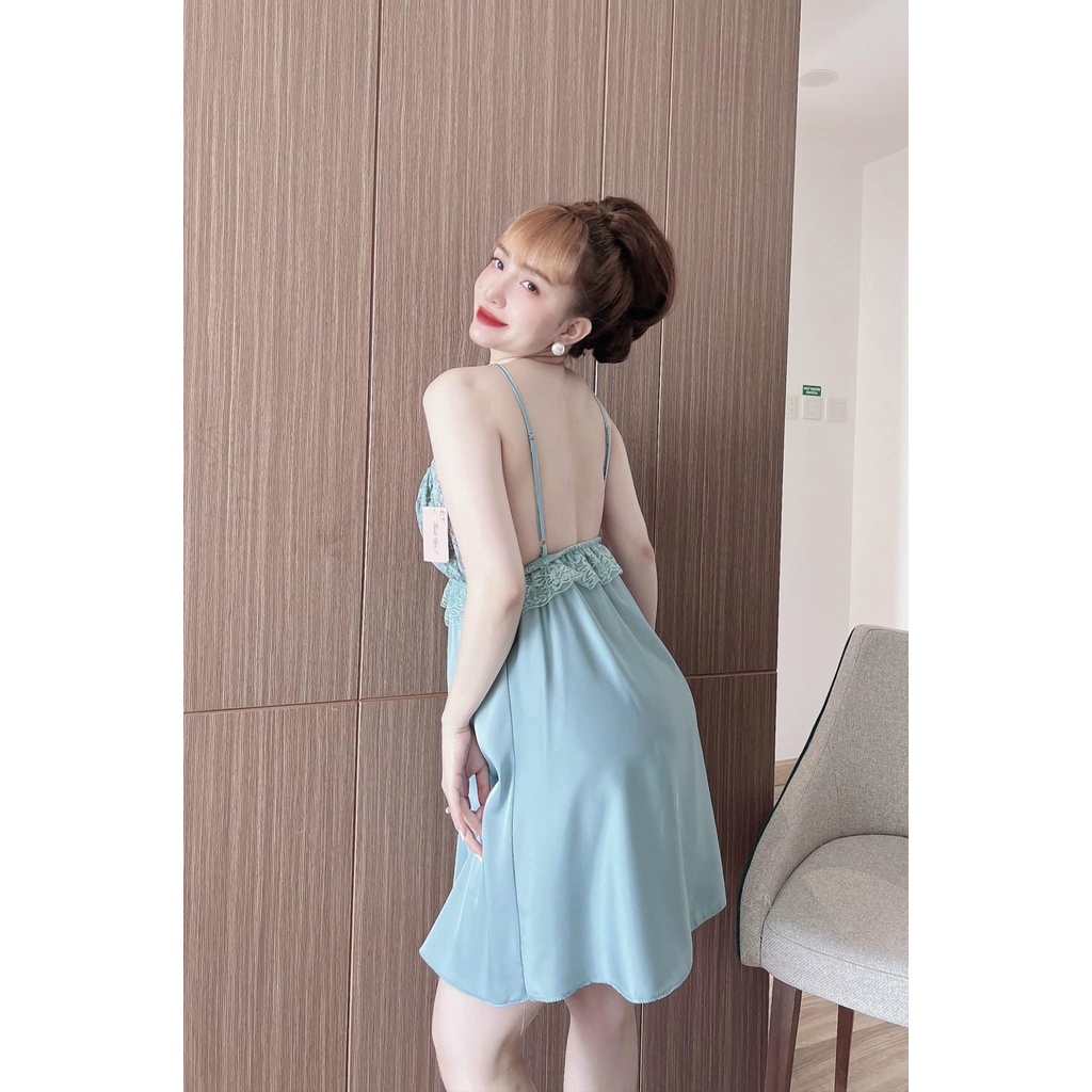 Đầm ngủ sexy CÓ MÚT, váy ngủ 2 dây gợi cảm chất mềm mịn mặc nhà thoải mái cúp ngực có nơ [DN67]