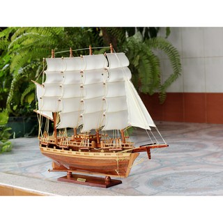 Thuyền gỗ phong thủy France II dài 80cm gỗ tự nhiên, mô hình thuyền buồm trang trí, quà tặng khách hàng