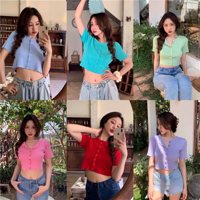 [Order] Áo len croptop nút