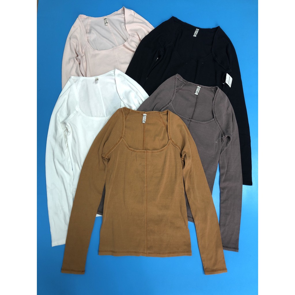 Áo thun gân Free People cổ vuông Kami