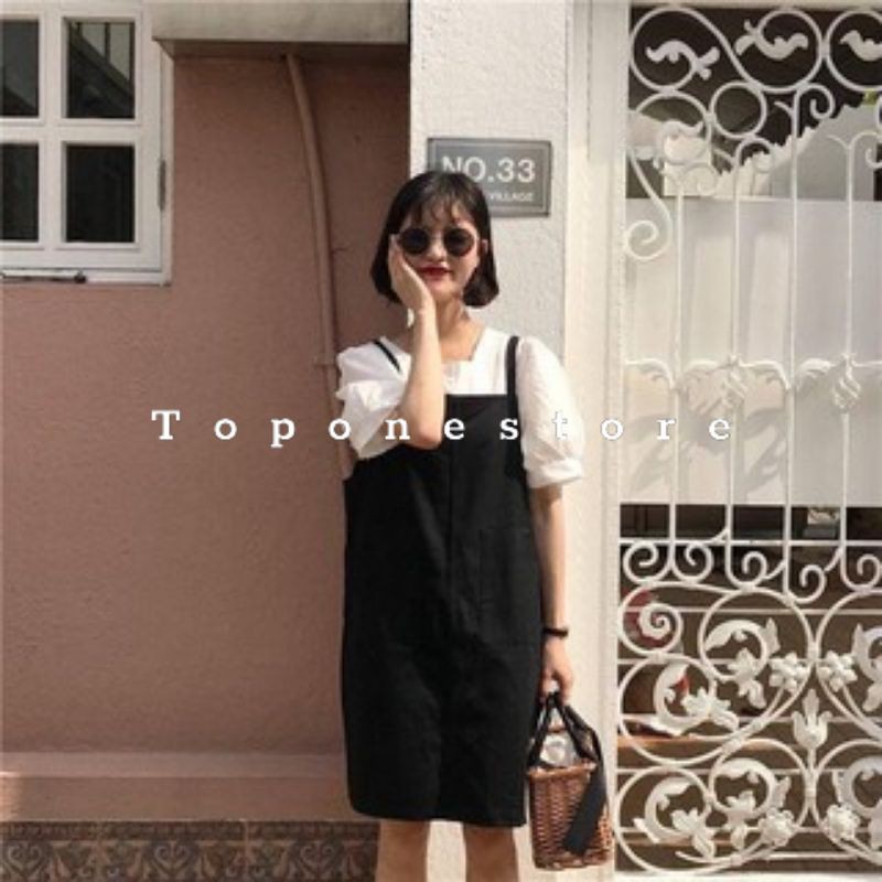 Váy yếm kaki 2 túi style Hàn Quốc dễ thương