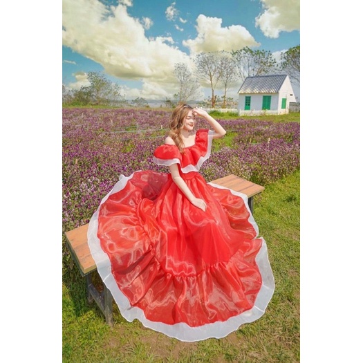 MS1257V ĐẦM XOÈ TRỄ VAI BÈO DÚN THẮT NƠ FULL SIZE S/M/L/XL