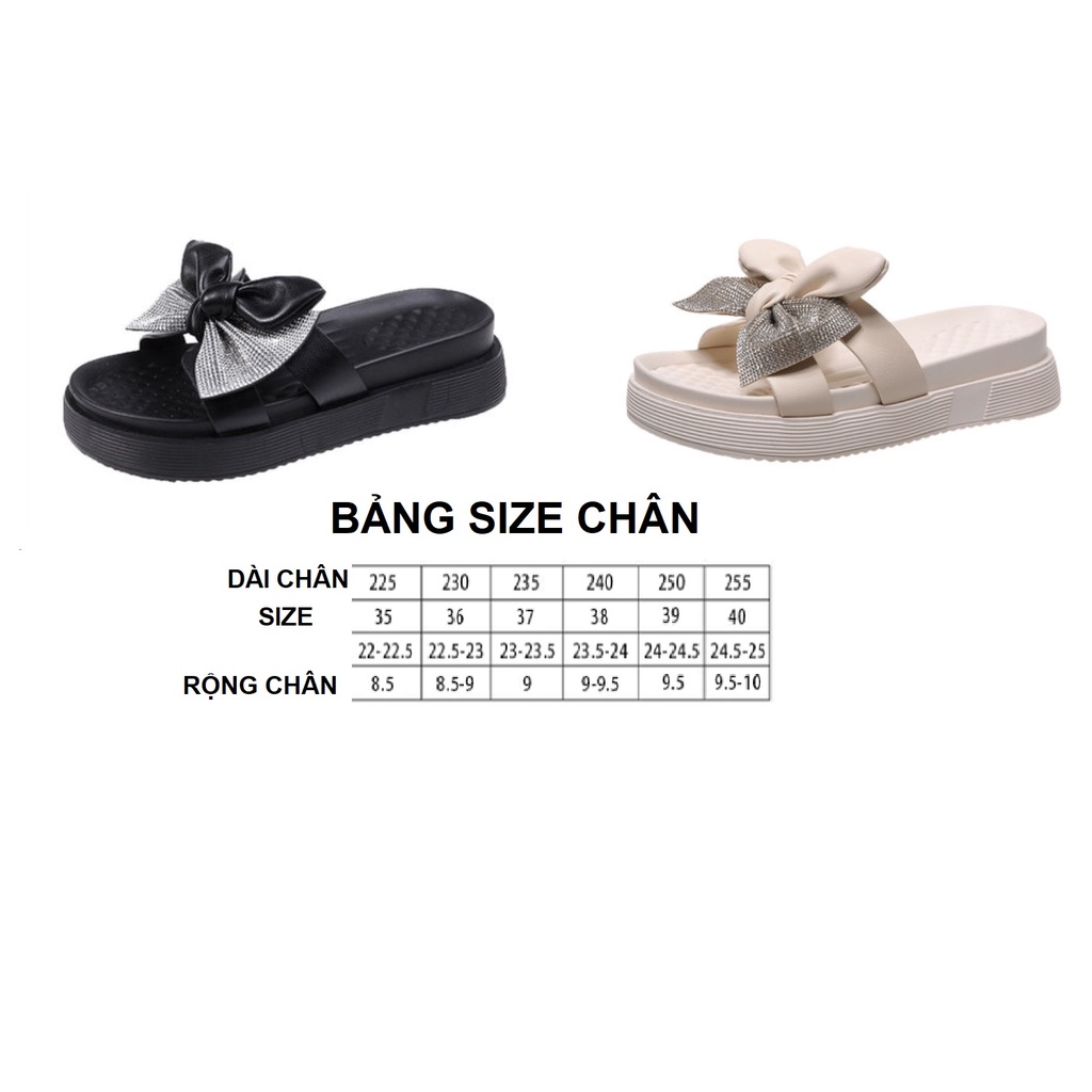 Dép Xinh Nữ Đế Xuồng Cao 4Cm Quai Ngang/ Dép Lê Đính Nơ Xinh