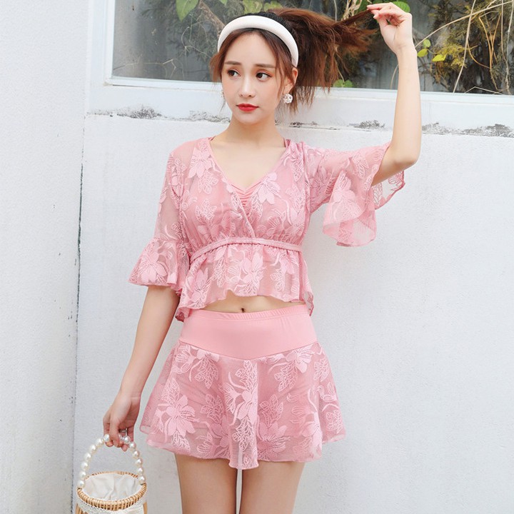 Bộ đồ bơi 3 mảnh bikini đẹp có đệm với màu hồng xinh xắn 💖 | BigBuy360 - bigbuy360.vn