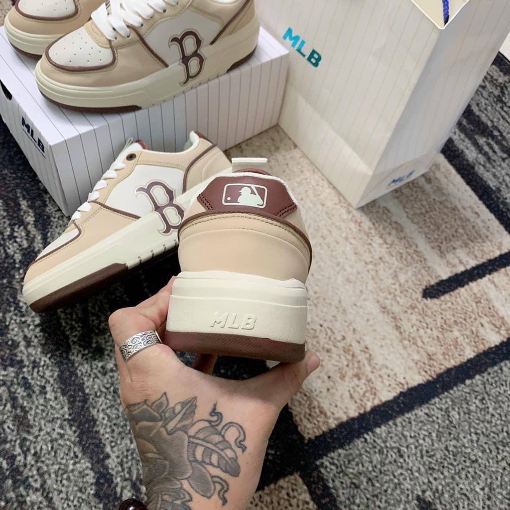Giày MLB Chunky Liner, Giày Thể Thao Boston Red Sox Màu Nâu in chữ B, tặng kèm tất