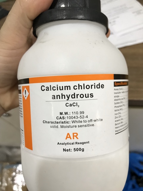 CaCl2 canxi clorua 500g calcium chloride khan tinh khiết CAS 10043-52-4