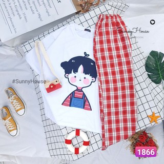 Set đồ bộ quần caro vải kate cartoon hoạt hình .Unisex form rộng SunnyHouse Mã SP001866