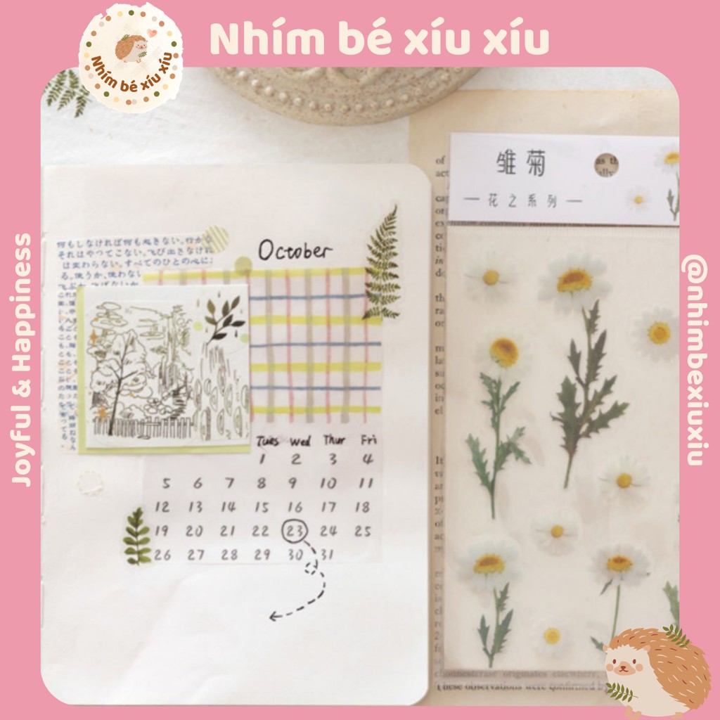 Sticker các loại hoa nền trong suốt hình dán trang trí sổ tay phong cách lãng mạn VT70