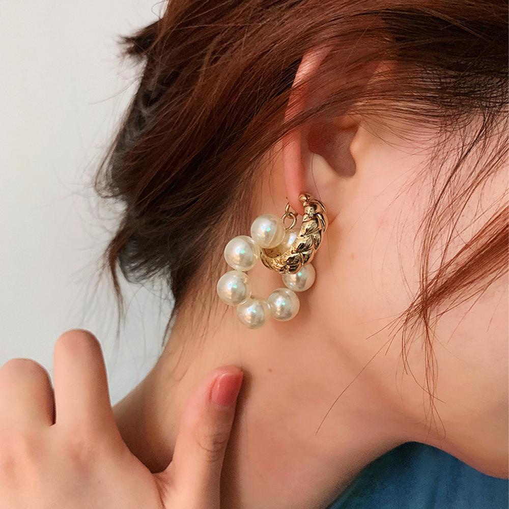 QQMALL Khuyên Tai Tròn Đính Ngọc Trai Phong Cách Sang Trọng Mới S925