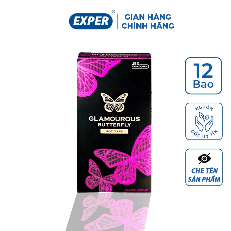 Bao cao su JEX Glamourous Butterfly Hot, bcs siêu mỏng nhiều gel kéo dài thời gian