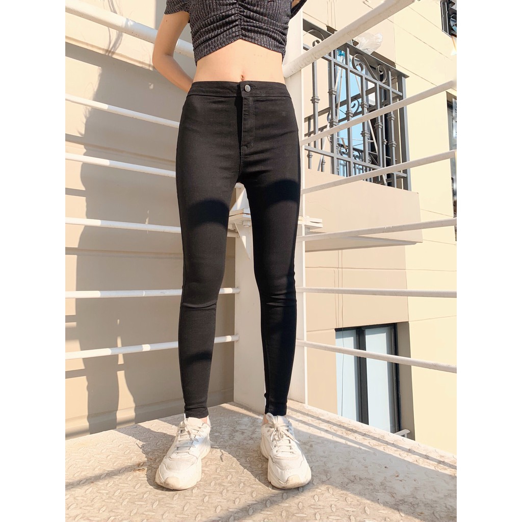 Quần skinny jeans không túi 90s màu đen - DD03
