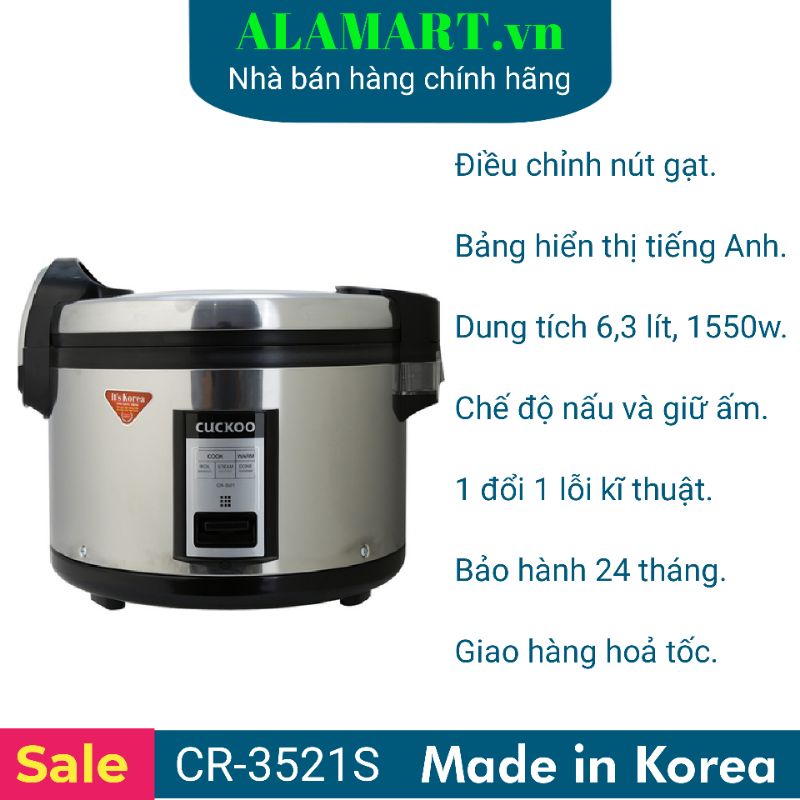 NỒI CƠM ĐIỆN CƠ 6,3L INOX CUCKOO CR3521S nấu 3 kg gạo dùng 10 20 người