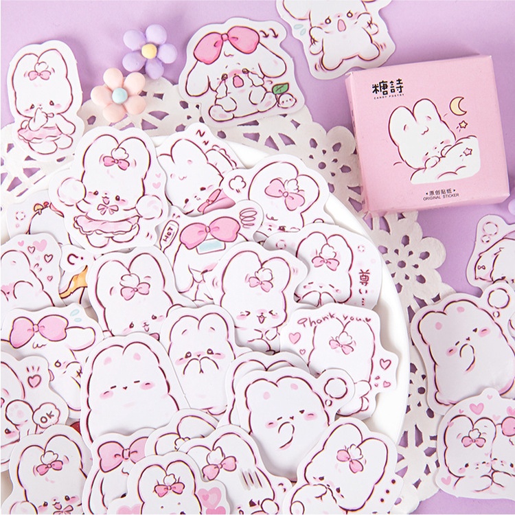 Sticker chủ đề Thỏ Hồng Dễ Thương - Hộp 45 miếng dán trang trí sổ tay Bullet Journal - M108