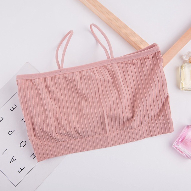 Áo Ngực Bra Ống 2 Dây Cotton Gân Tăm Có Mút Ngực. Free size 35_55kg. Cotton rất mất và thấm hút mồ hôi., độ đàn hồi ok