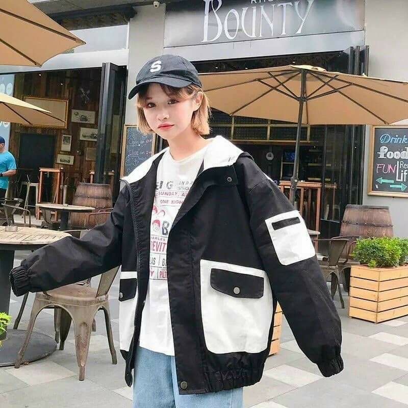 Khoác Dù Form Rộng, Hàng Unisex, 2 Lớp