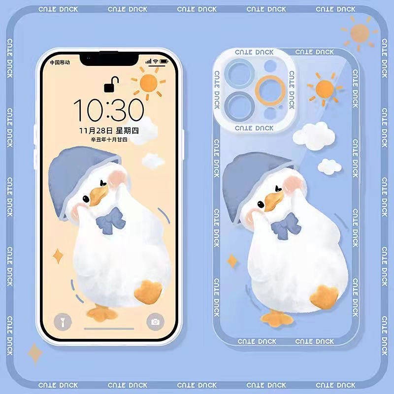 Cute Head Tilt Duck Apple 13/12 Phone Case Iphone11promax Transparent Xs Straight Edge XR Protective Case 78P NwPw