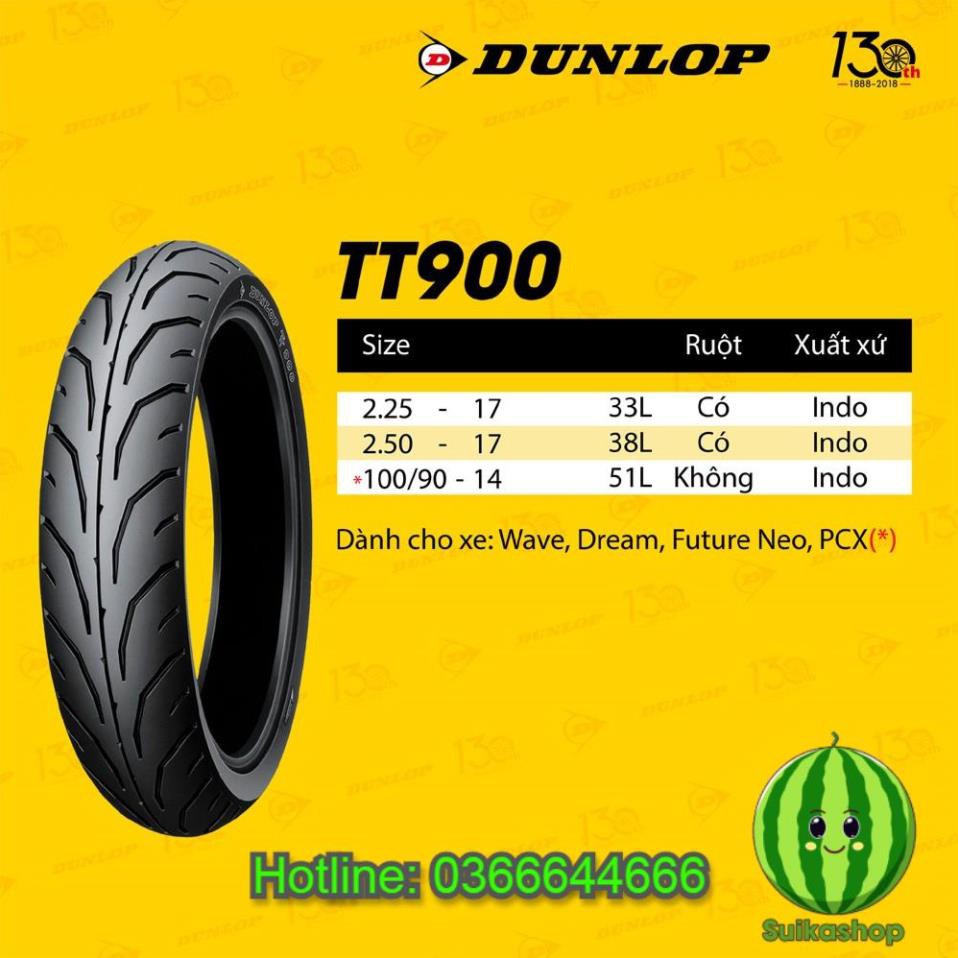 Lốp Dunlop cho bánh trước Dream, Wave, Sirius (TT900 2.25-17 TT) xuất xứ Indo