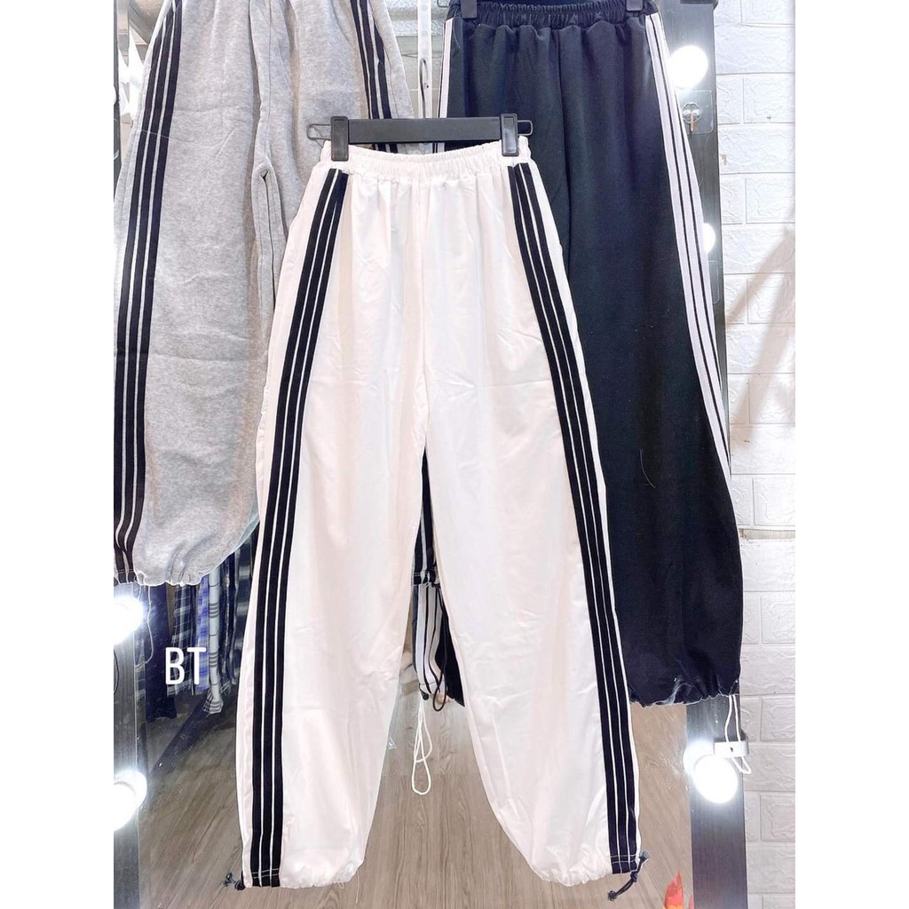 Quần Jogger Nữ 3 Sọc Dây Rút ⚡ Casper.Store | FREESHIP | ⚡ Quần thun ống suông Culottes thể thao 3 sọc trắng