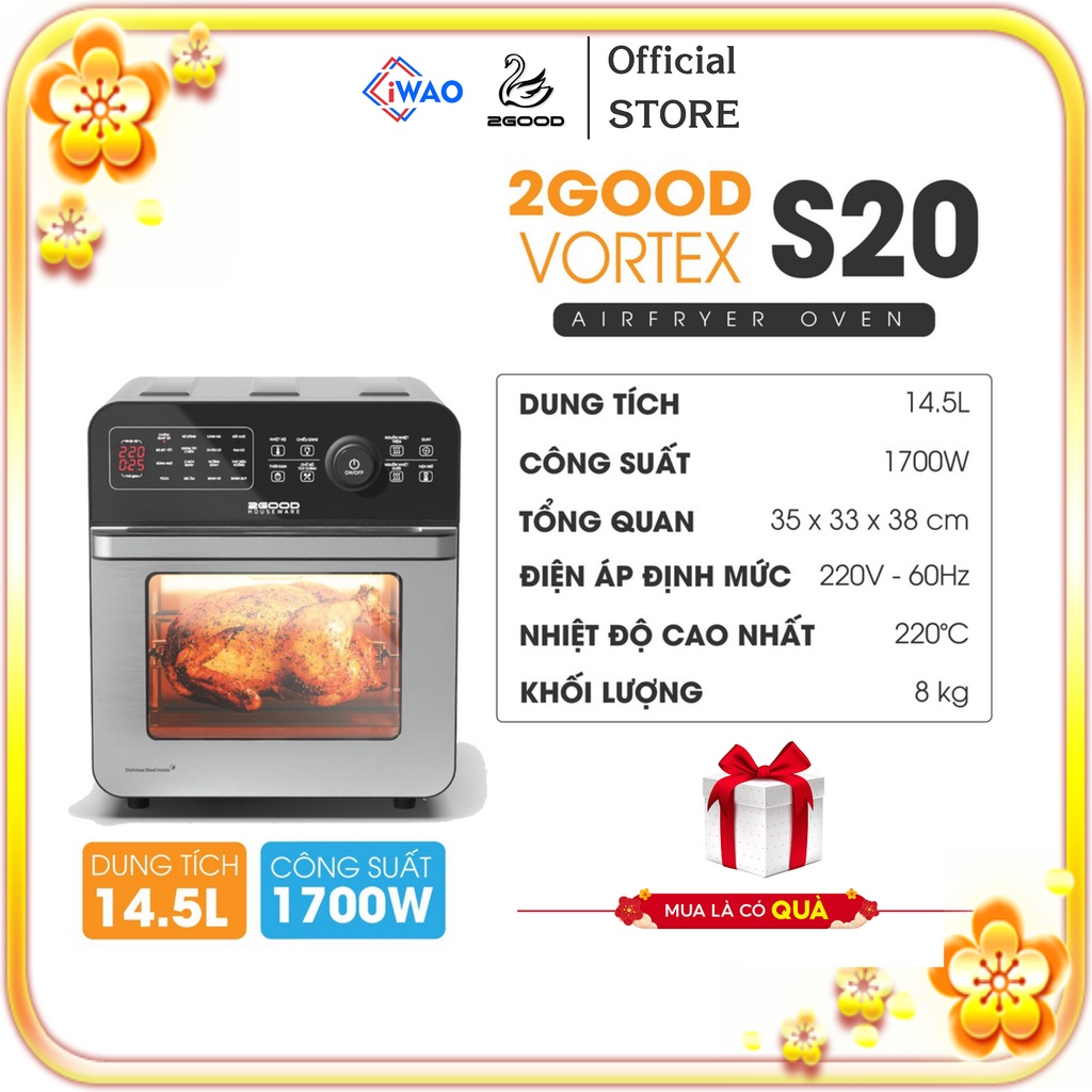 Nồi Chiên Không Dầu 2GOOD Vortex S-20 Air Fryer Oven (14.5L) Hàng Chính Hãng, Bảo Hành Điện Tử