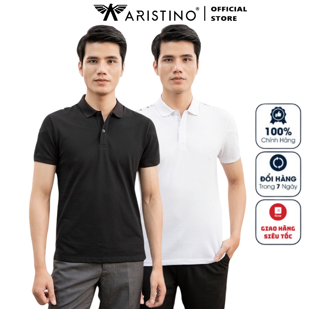 Áo Thun Polo Ngắn Tay Có Cổ Bẻ ARISTINO APS021S1 Áo Phông Nam màu đen phối cổ trắng dáng suông vừa vải cotton cao cấp