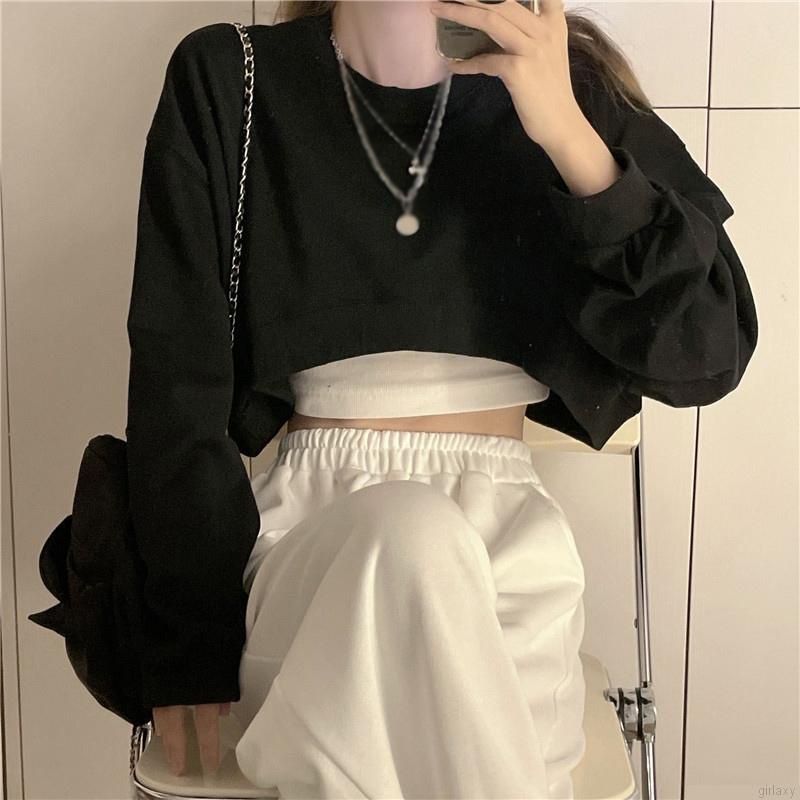 Áo hoodie lửng tay dài màu sắc trẻ trung cho nữ