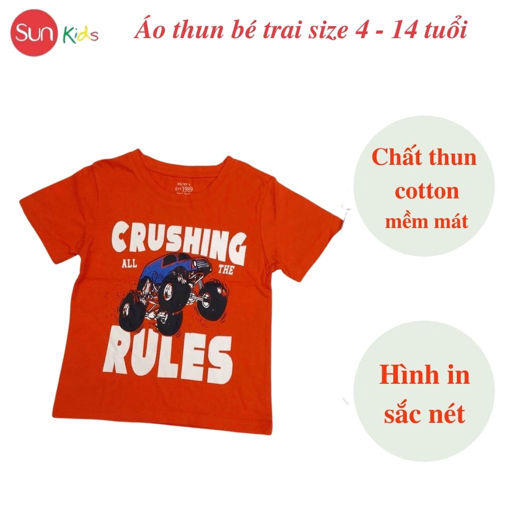 Áo thun bé trai, áo phông cho bé trai chất cotton nhiều màu, size 4-14 tuổi - SUNKIDS