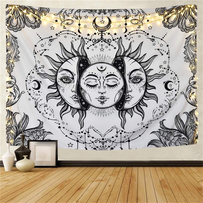 Thảm Treo Tường Trang Trí Hình Mèo / Bài Tarot / Hoa Mandala Bohemia Màu Vàng Kim