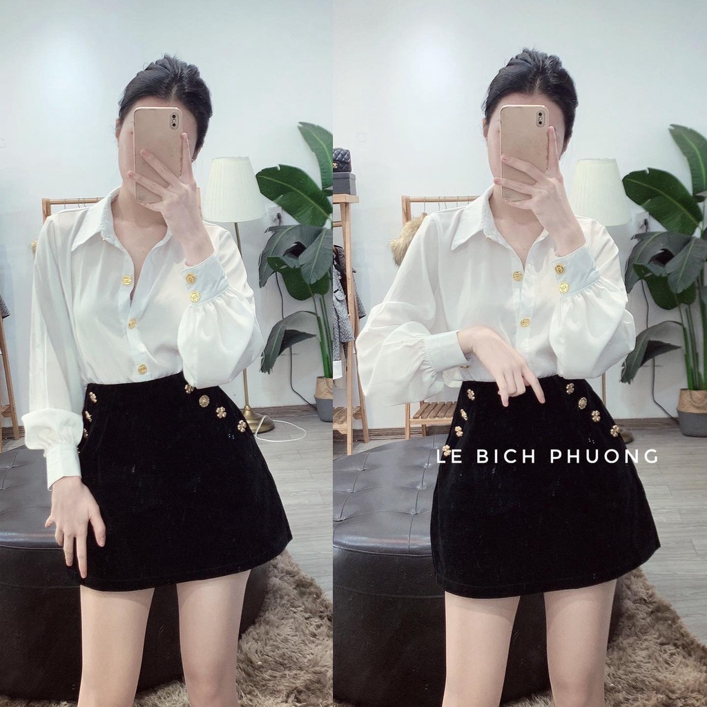Áo sơ mi lụa tơ cúc dài tay áo sơ mi nữ công sở NN204
