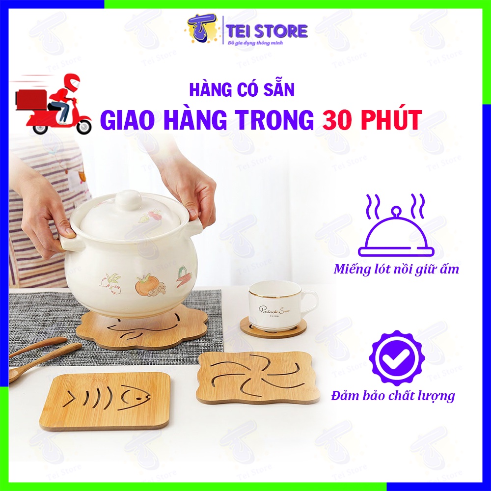 Miếng Lót Nồi Bằng Gỗ Cách Nhiệt Tiện Dụng, Lót đĩa, Tấm lót bàn ăn LN18 Tei Store