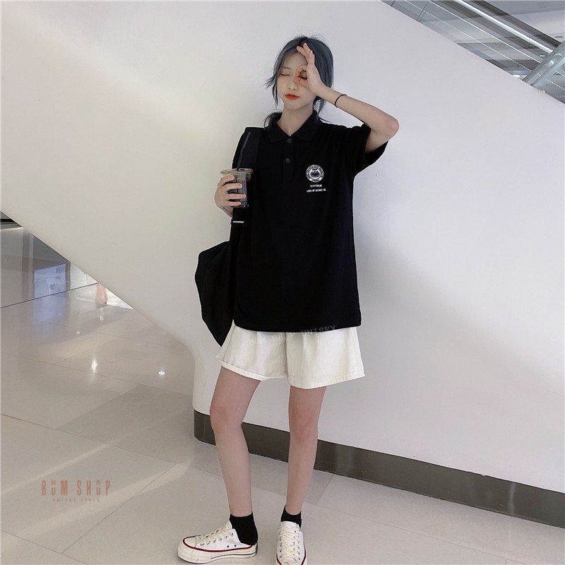 Áo Thun Polo Có Cổ Form Rộng Nữ Thêu Logo Sắc Sảo - TTLCC53  - Chất Phông Cotton Mềm Mát - Unisex Oversize &lt; 70kg