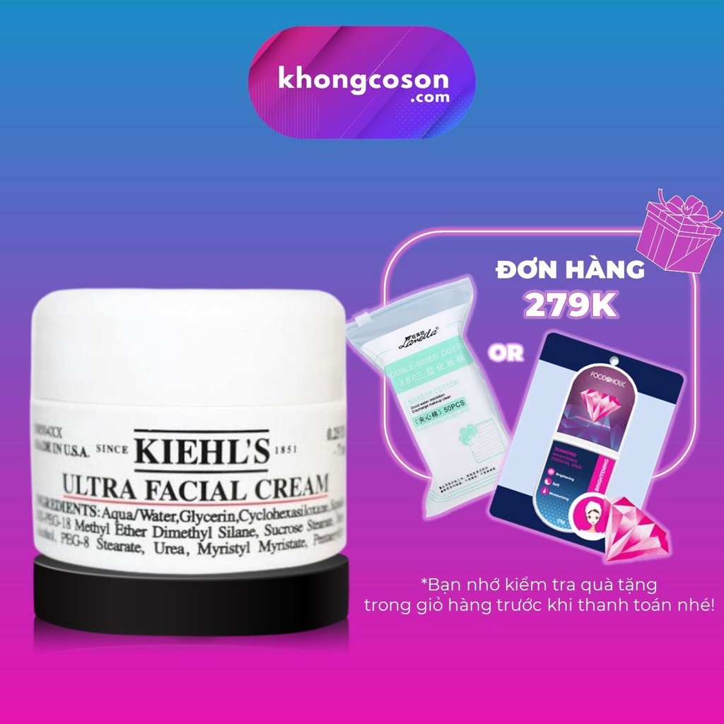 Kem Dưỡng Cấp Ẩm Kiehl's Giữ Ẩm Cấp Nước Giảm Mất Nước Cho Da Khô Ultra Facial Cream Mini Size 7ml - Khongcoson