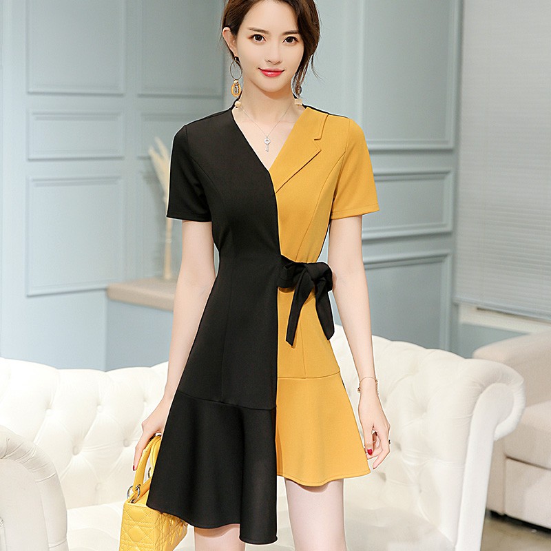 Đầm Phối 2 Màu Cách Diệu Dự Tiệc,Công Sở Sang Trọng Lịch Sự