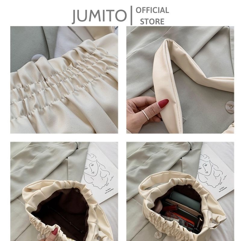 Túi xách nữ đeo vai cầm tay quai da chun dúm nhiều màu hót hít 2022 JUMITO SE687