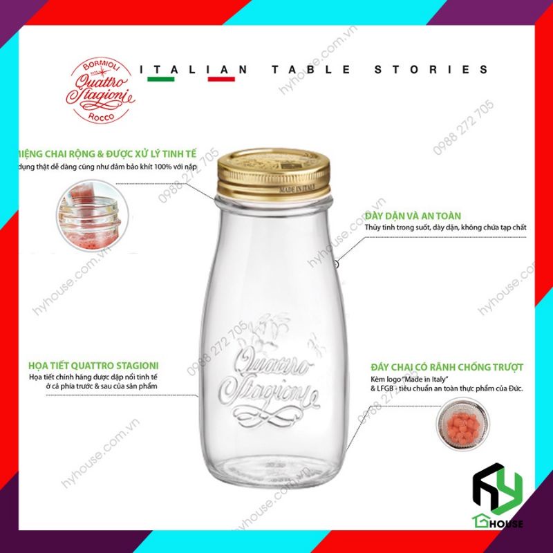 Lọ thủy tinh, Hũ thủy tinh nắp vặn QUATTRO - Bormioli Rocco - 1000ml