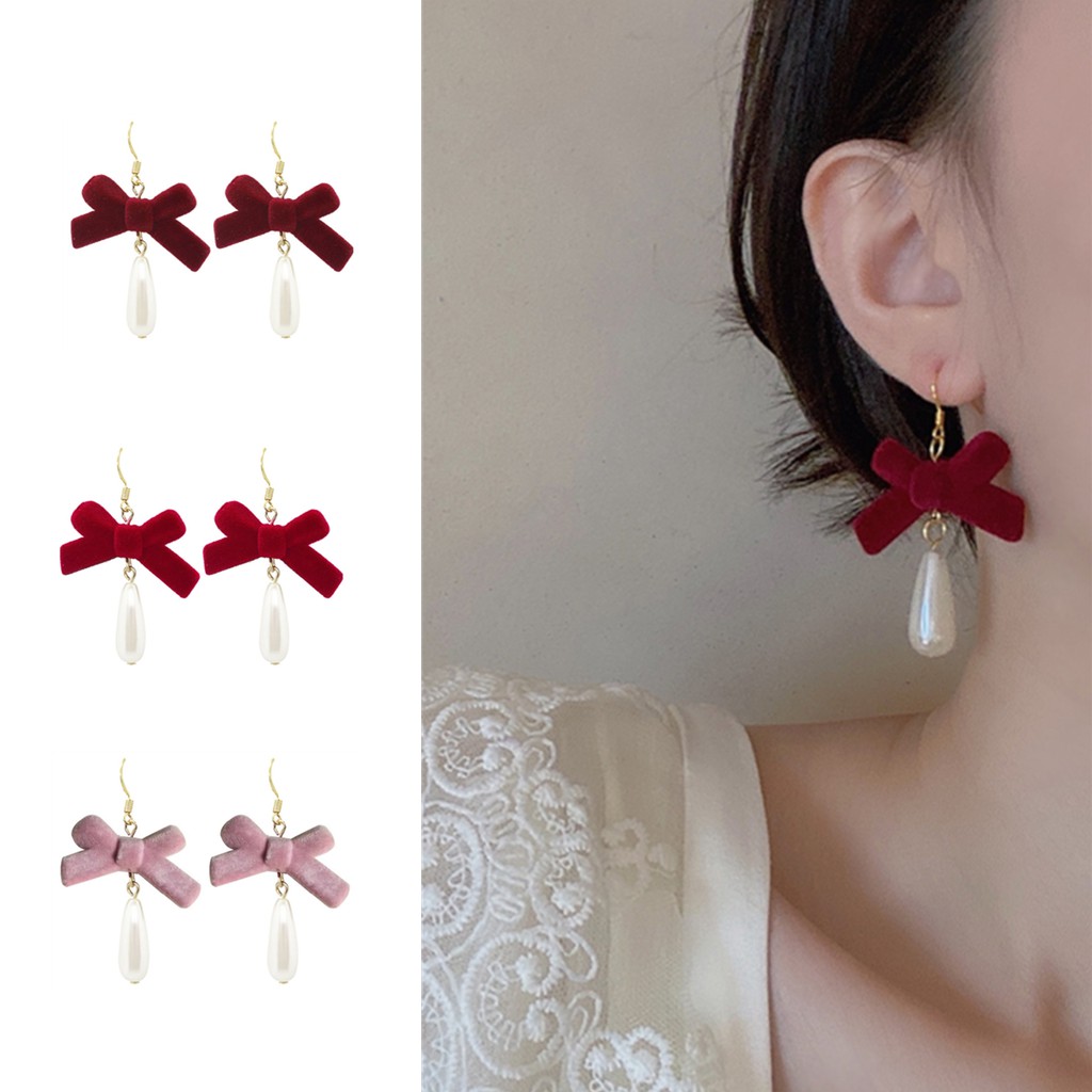 Bông Tai Hình Nơ Đính Ngọc Trai Xinh Xắn A0027