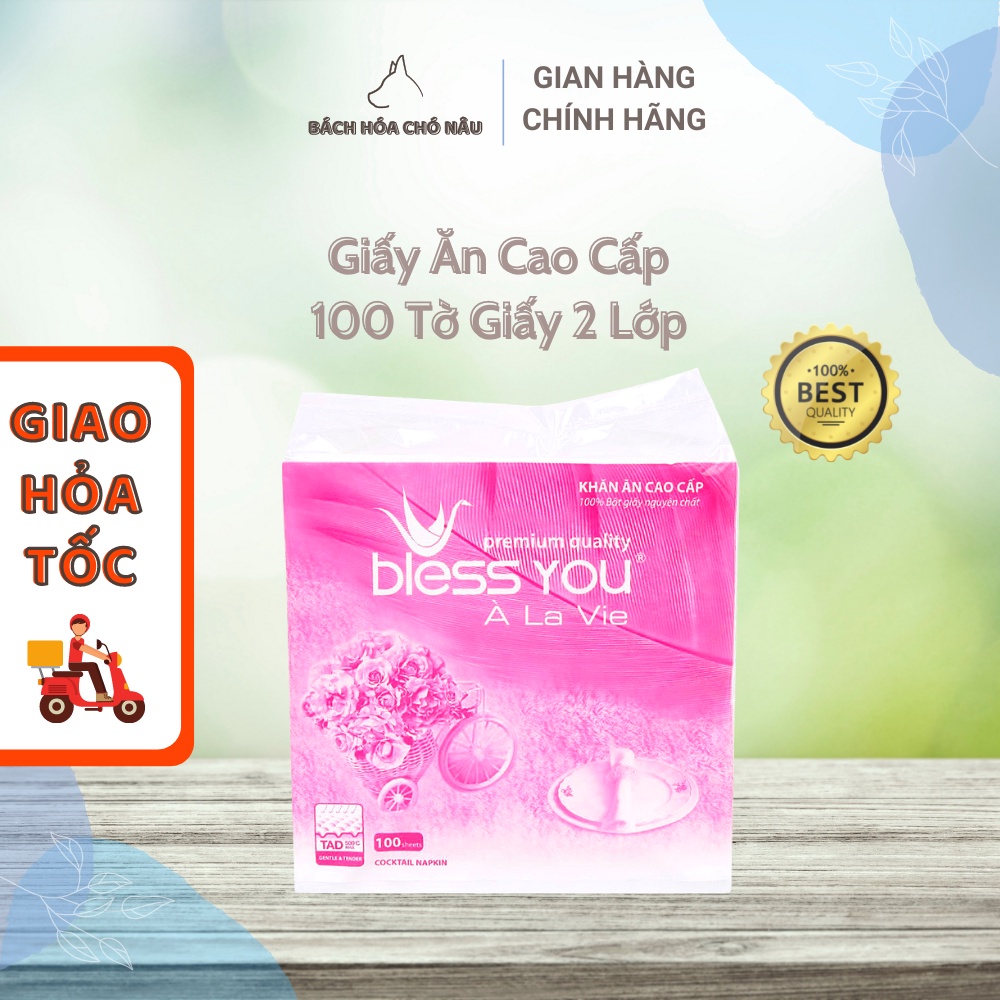 Khăn Giấy Ăn Vuông Bless You À La Vie 100 Tờ 2 Lớp 33x33 cm Cao Cấp Tiết Kiệm cho Gia Đình [ Hàng Mới Chính Hãng]