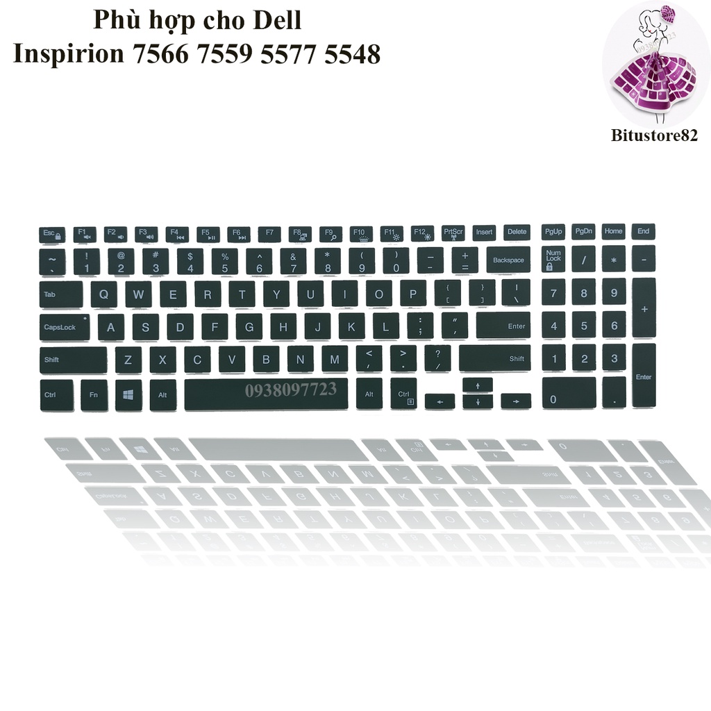 Ốp bàn phím dành cho laptop Dell Inspirion 15 7566, 7559, 5577, 5548 tấm silicon bảo vệ che, phủ, đậy, lót bàn phím