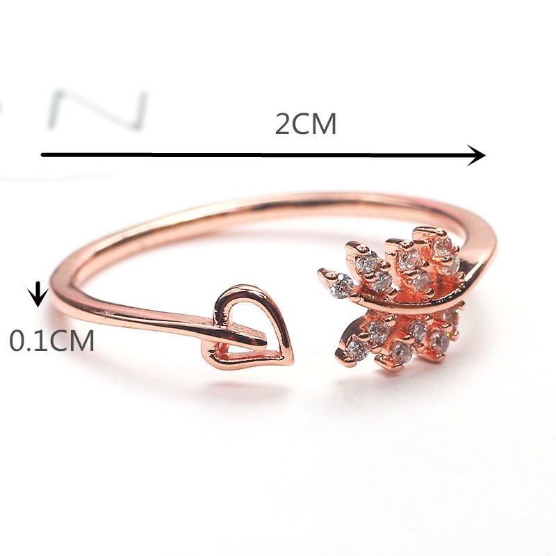 Nhẫn lá ô liu đính đá Zircon kết hợp trái tim Freesize cho nữ dễ thương phong cách Hàn Quốc J691